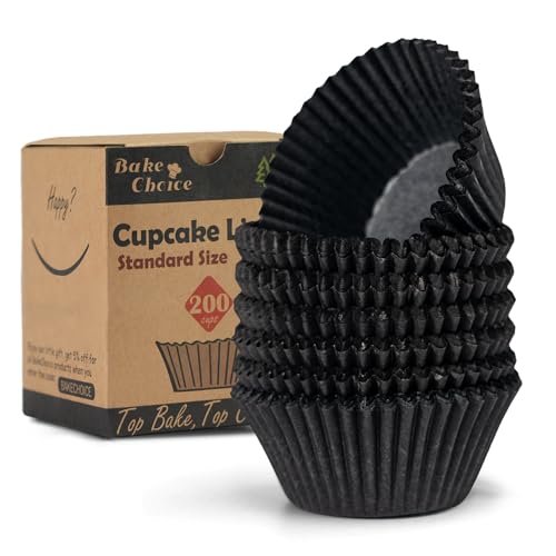 Bake Choice 200pcs Standard Black cupcake liners for baking,food grade cupcake wrappers,greaseproof parchment muffin liners for martin luther king jr day decorations - Image 1