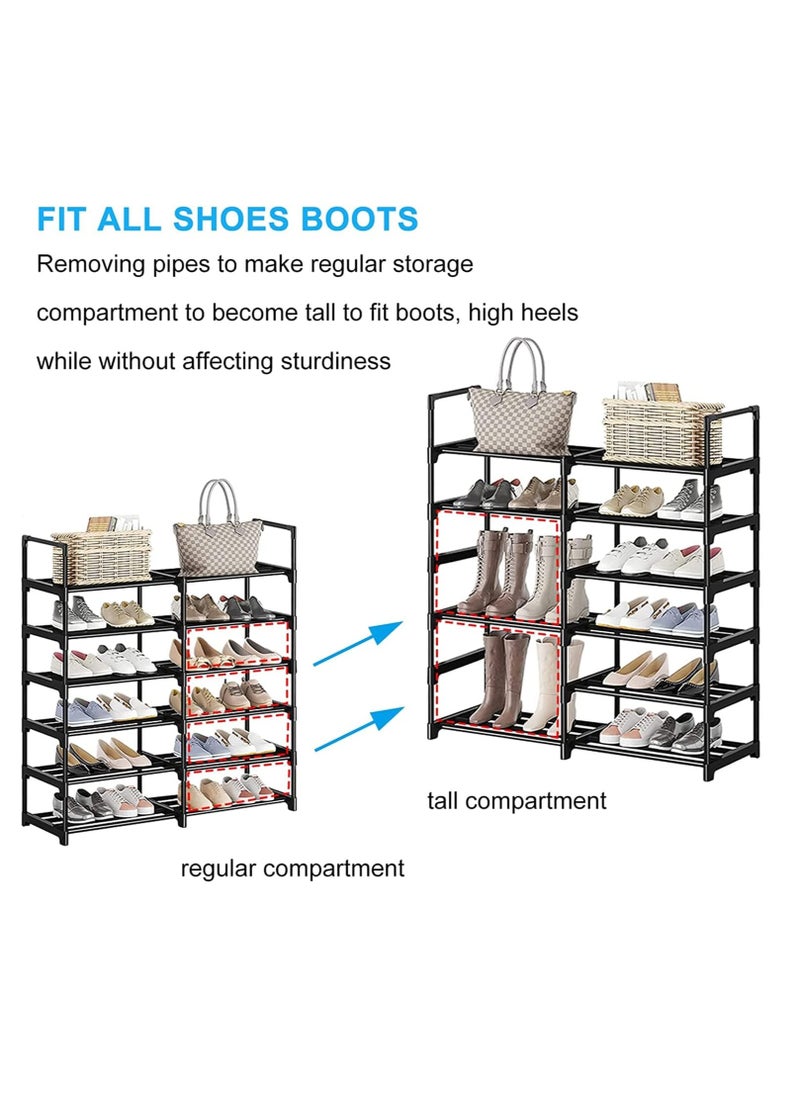 Hihonor - Shoe Racks,2 Row 6 Tier,Shoe and Boots Organizer Storage Shelf,Stackable Metal Stand Shelf,Keep Room Neat Door Space Saving (2 Row 6 Tier) - Image 1