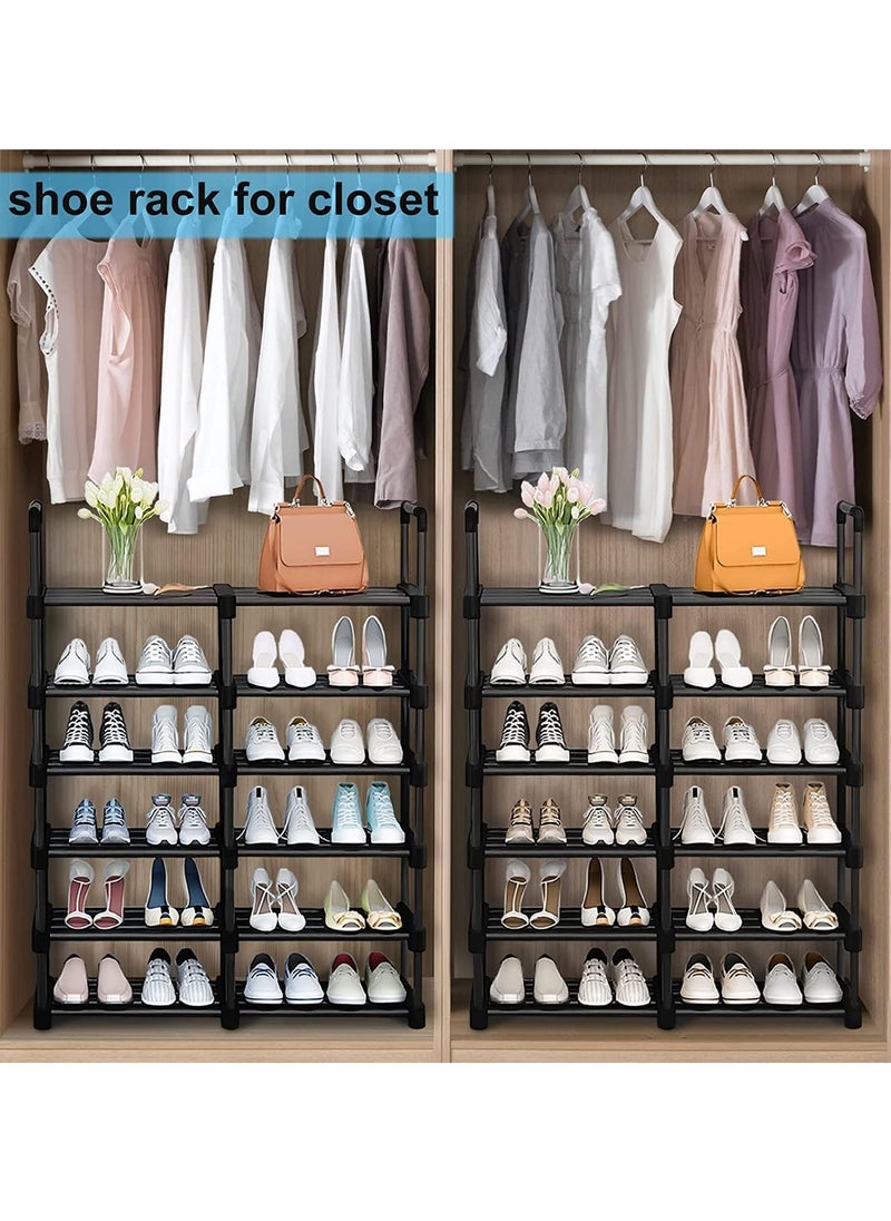 Hihonor - Shoe Racks,2 Row 6 Tier,Shoe and Boots Organizer Storage Shelf,Stackable Metal Stand Shelf,Keep Room Neat Door Space Saving (2 Row 6 Tier) - Image 1
