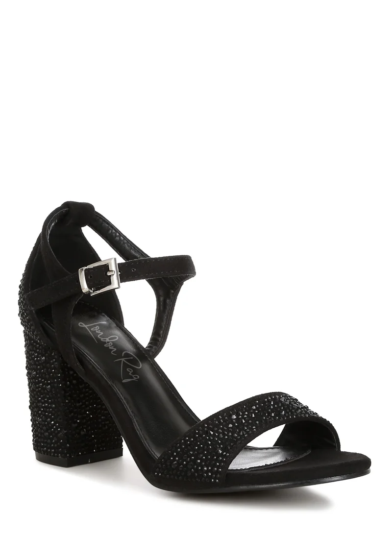 London Rag Rhinestones Embellished Sandals in Black