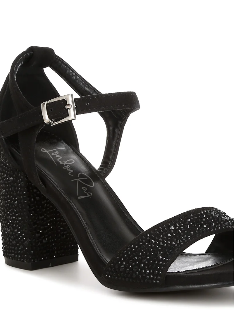 London Rag Rhinestones Embellished Sandals in Black