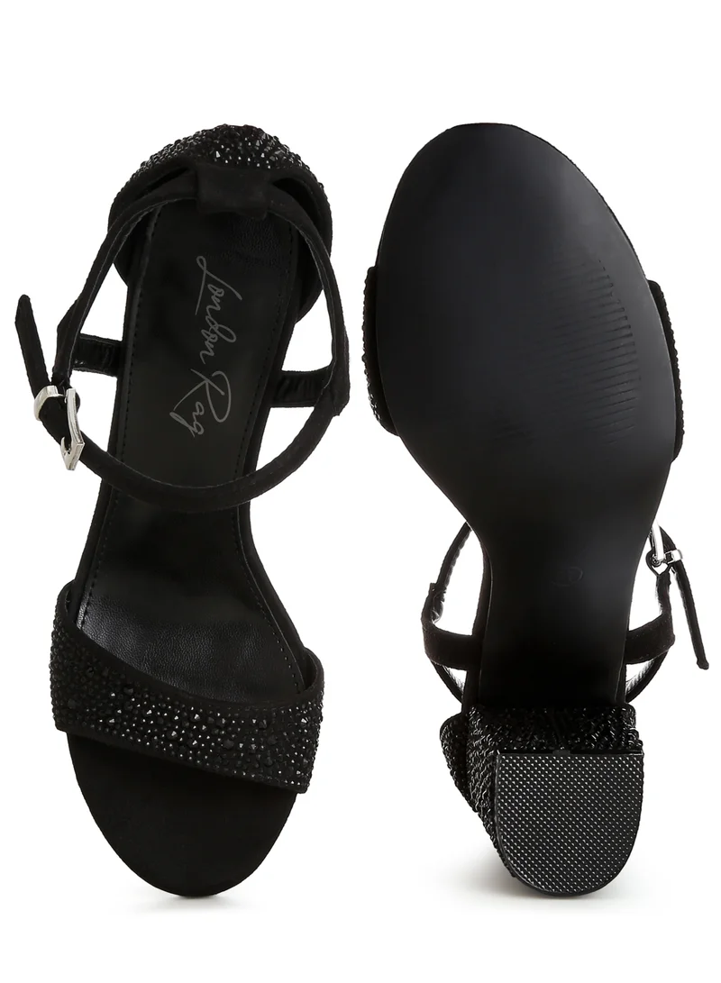London Rag Rhinestones Embellished Sandals in Black