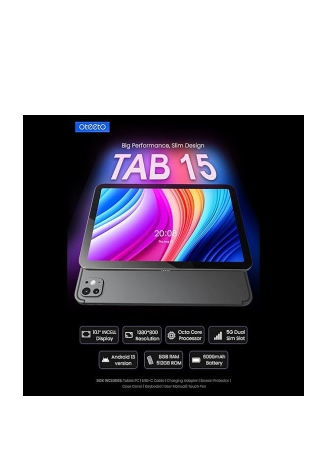 Oteeto - TAB 15 Tablet 10.1 Inch | 4G SIM & Dual SIM 5G | Octa Core Processor | Android 13 | 8GB RAM & 512GB ROM | 6000mAh Battery | 8MP Front & 13MP Rear Camera | Includes Flip Cover & Keyboard | iOS-Style User Interface Tablet - Image 1
