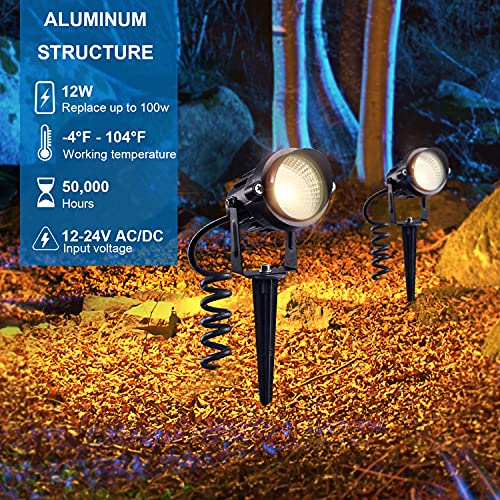 SUNVIE 24 Pack Low Voltage Landscape Lights LED 12W Landscape Lighting with connectors AC/DC 12V-24V Outdoor Spotlight IP65 Waterproof Tree Flag Lights Warm White Spotlights for Yard Garden Pathway - Image 3