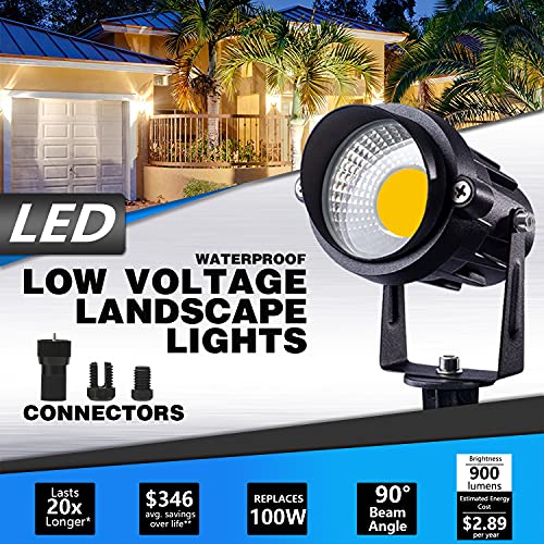 SUNVIE 24 Pack Low Voltage Landscape Lights LED 12W Landscape Lighting with connectors AC/DC 12V-24V Outdoor Spotlight IP65 Waterproof Tree Flag Lights Warm White Spotlights for Yard Garden Pathway - Image 2