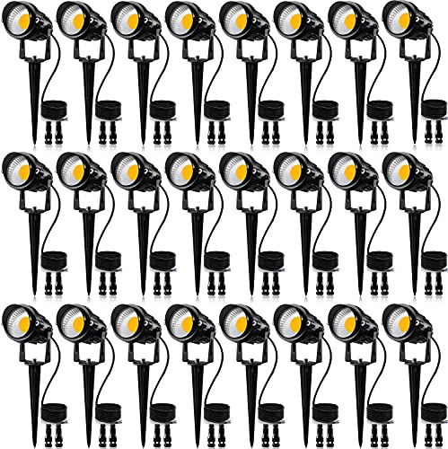 SUNVIE 24 Pack Low Voltage Landscape Lights LED 12W Landscape Lighting with connectors AC/DC 12V-24V Outdoor Spotlight IP65 Waterproof Tree Flag Lights Warm White Spotlights for Yard Garden Pathway - Image 1