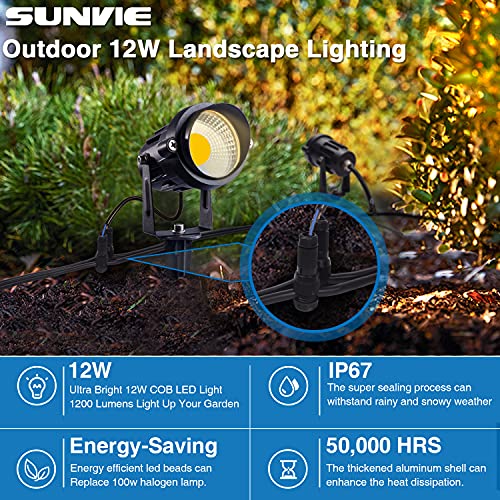 SUNVIE 24 Pack Low Voltage Landscape Lights LED 12W Landscape Lighting with connectors AC/DC 12V-24V Outdoor Spotlight IP65 Waterproof Tree Flag Lights Warm White Spotlights for Yard Garden Pathway - Image 4
