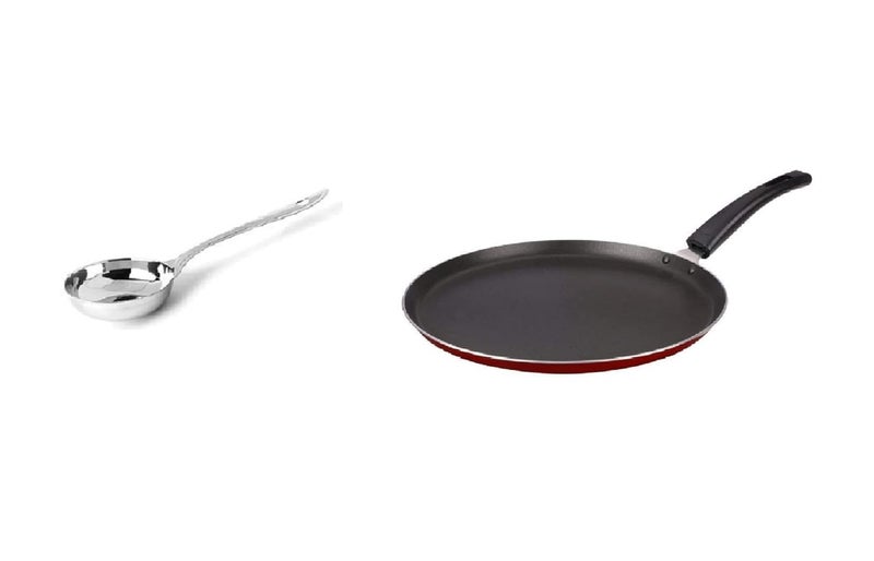 Dynore Set of 2 Aluminium Nonstick Dosa Tawa with Stainless Steel Dosa Making Ladle - Image 1