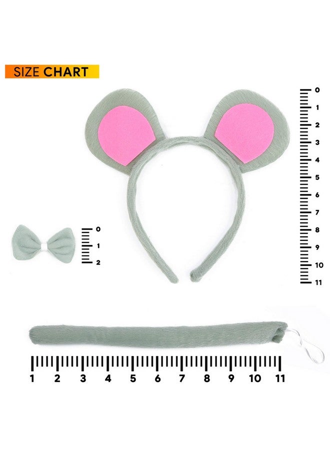 سكيلتين طقم إكسسوارات زي الفأر الهيكلي - عصابة رأس باللونين الرمادي والوردي وربطة عنق على شكل فيونكة ومجموعة إكسسوارات ذيل لزي الفأر للأطفال الصغار والأطفال - Image 4