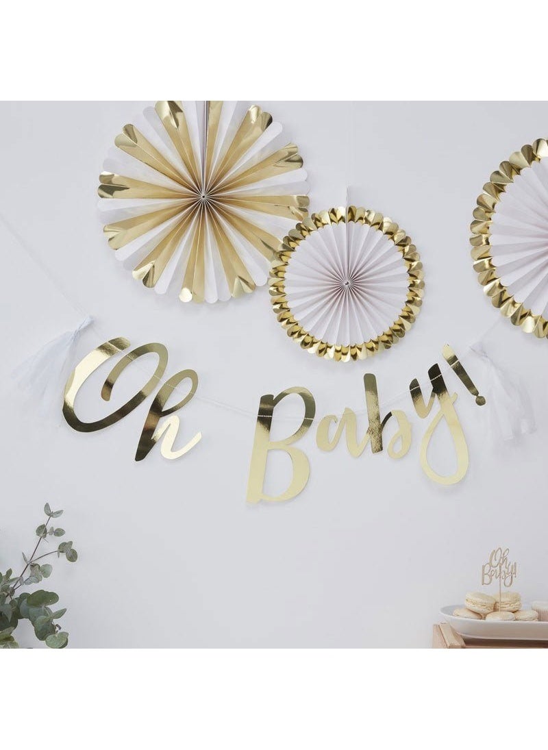 Ginger Ray Oh Baby Banner Gold Cardboard 150cm - Image 2