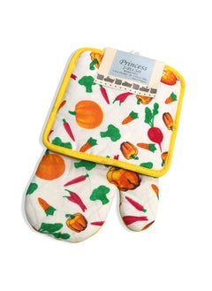 Hotel Linen Klub 2-Piece Reversible Printed Design Gloves/Oven Mitt And Pot Holder Set Yellow  - Image 1