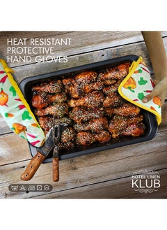 Hotel Linen Klub 2-Piece Reversible Printed Design Gloves/Oven Mitt And Pot Holder Set Yellow  - Image 4
