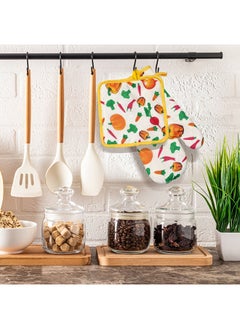 Hotel Linen Klub 2-Piece Reversible Printed Design Gloves/Oven Mitt And Pot Holder Set Yellow  - Image 5