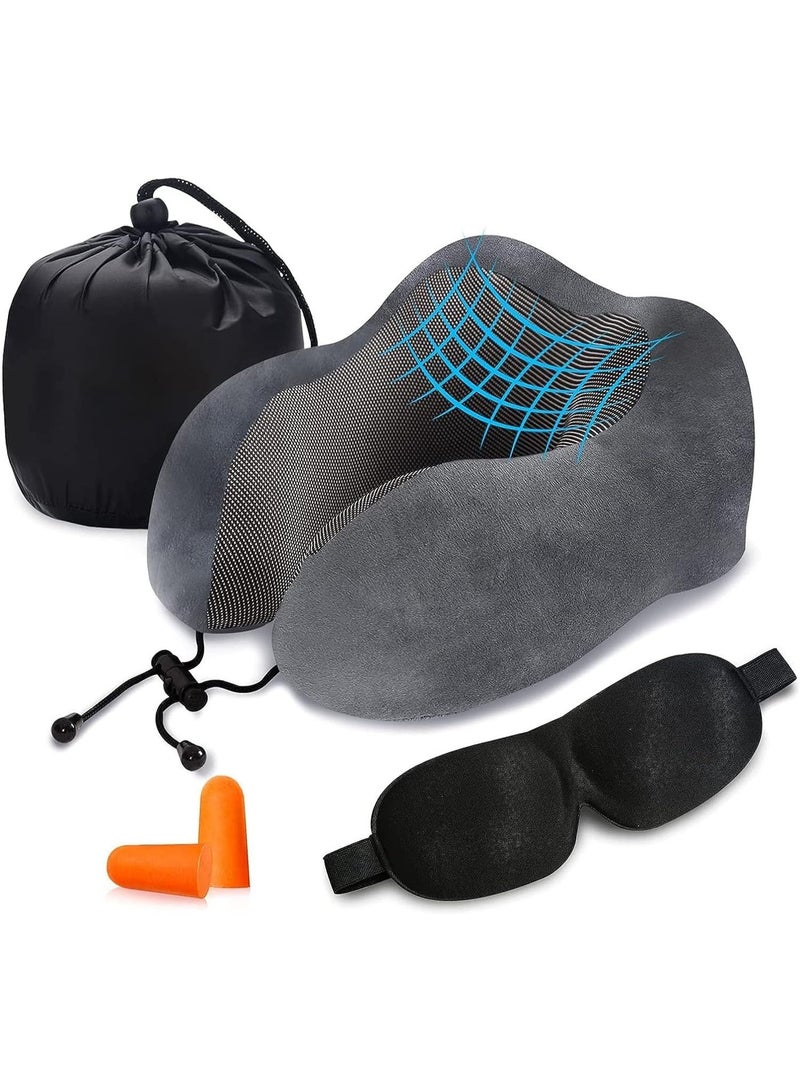 MAANYS Travel Pillow for Airplane Sleeping, Memory Foam Neck Pillow, Versatile Usage for Travel, Car, Office, Work from Home, Ideal Travel Kit with 3D Eye Mask, Earplugs & Portable Luxury Bag(Black) - Image 1