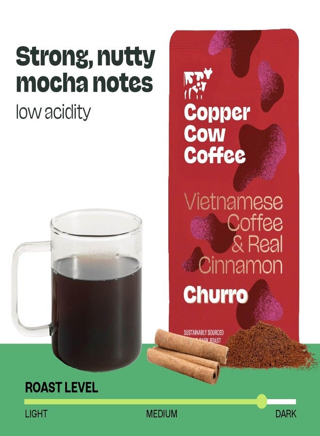 Copper Cow Coffee قهوة كوبر كاو الفيتنامية المطحونة الممتازة، 10 أونصة | قهوة بنكهة تشورو | تحميص داكن مصنوع من القرفة الحقيقية | قهوة فيتنامية 100%، ناعمة، روبوستا قوية، بدون نكهات اصطناعية - Image 4