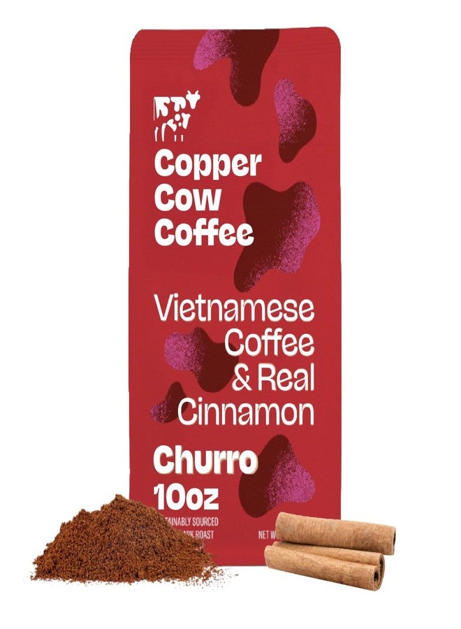 Copper Cow Coffee قهوة كوبر كاو الفيتنامية المطحونة الممتازة، 10 أونصة | قهوة بنكهة تشورو | تحميص داكن مصنوع من القرفة الحقيقية | قهوة فيتنامية 100%، ناعمة، روبوستا قوية، بدون نكهات اصطناعية - Image 1