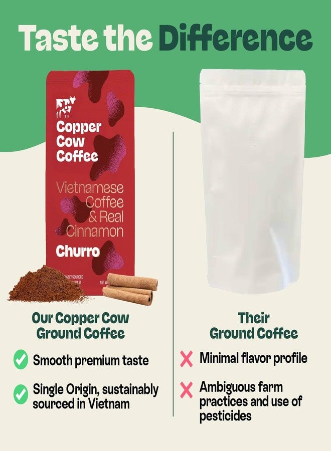 Copper Cow Coffee قهوة كوبر كاو الفيتنامية المطحونة الممتازة، 10 أونصة | قهوة بنكهة تشورو | تحميص داكن مصنوع من القرفة الحقيقية | قهوة فيتنامية 100%، ناعمة، روبوستا قوية، بدون نكهات اصطناعية - Image 5