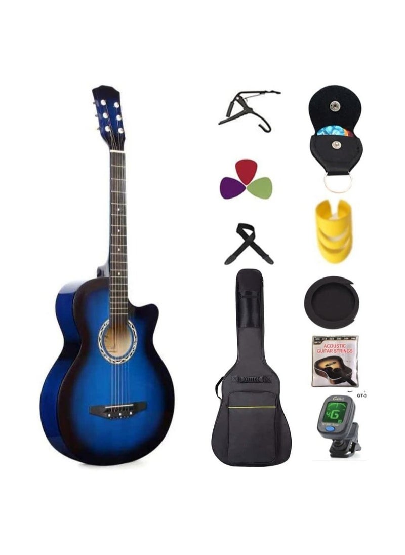 Megarya Blue Acoustic Guitar Combo Offer with Bag picks Strap Capo  - Image 1