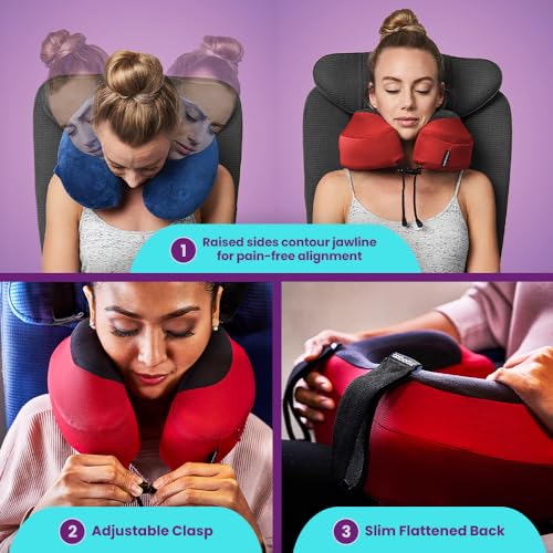 Cabeau Airplane Travel Pillow for Long Flights - Evolution S3 - Supportive Memory Foam with Seat Straps to Secure Your Head and Neck and Provides 360° Support (Jet Black) - Image 4