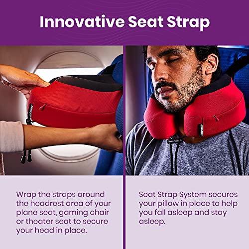 Cabeau Airplane Travel Pillow for Long Flights - Evolution S3 - Supportive Memory Foam with Seat Straps to Secure Your Head and Neck and Provides 360° Support (Jet Black) - Image 5