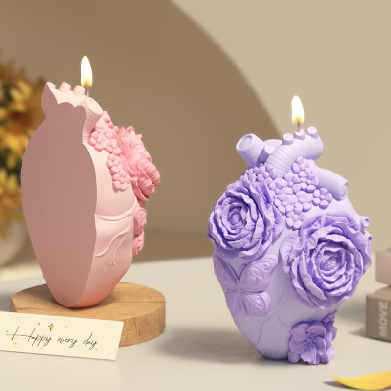 PIGBIT Anatomical Heart Silicone Resin Mold for Candle Soap â€“ 3D Floral Human Organ Mold with Roses and Butterfly for Aromatherapy Wax Crafts DIY Gothic Romantic Gifts - Image 2