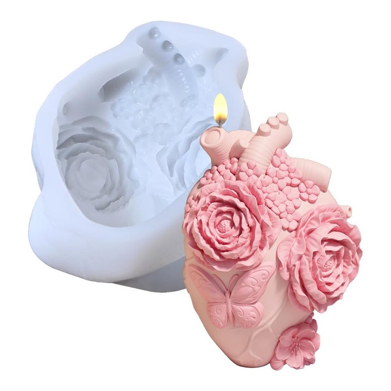 PIGBIT Anatomical Heart Silicone Resin Mold for Candle Soap â€“ 3D Floral Human Organ Mold with Roses and Butterfly for Aromatherapy Wax Crafts DIY Gothic Romantic Gifts - Image 3