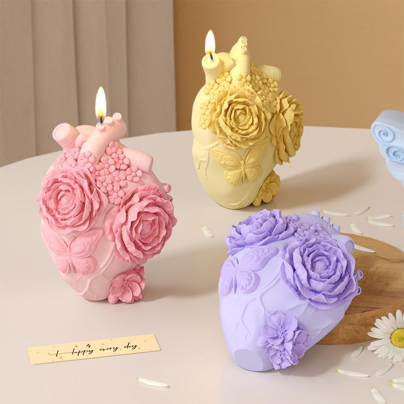 PIGBIT Anatomical Heart Silicone Resin Mold for Candle Soap â€“ 3D Floral Human Organ Mold with Roses and Butterfly for Aromatherapy Wax Crafts DIY Gothic Romantic Gifts - Image 1