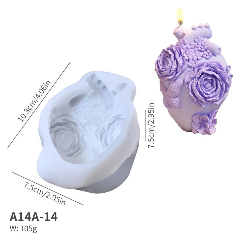 PIGBIT Anatomical Heart Silicone Resin Mold for Candle Soap â€“ 3D Floral Human Organ Mold with Roses and Butterfly for Aromatherapy Wax Crafts DIY Gothic Romantic Gifts - Image 4