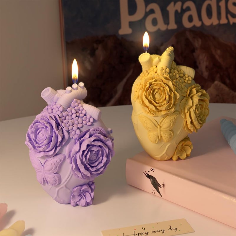 PIGBIT Anatomical Heart Silicone Resin Mold for Candle Soap â€“ 3D Floral Human Organ Mold with Roses and Butterfly for Aromatherapy Wax Crafts DIY Gothic Romantic Gifts - Image 5