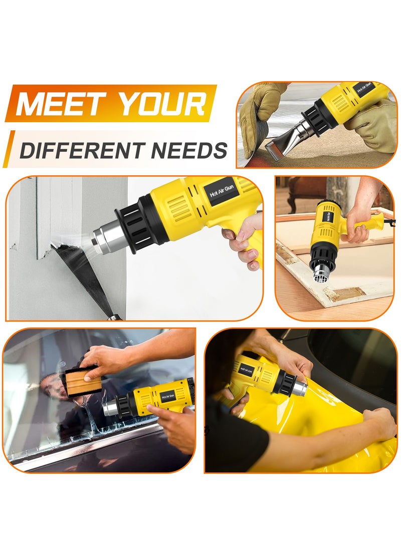 Hot Air Gun, 2000W Fast Heating, LED High-Definition Display, 60 ℃ - 650 ℃ Adjustable Temperature, Overload Protection, 7 Accessories, Suitable For Vinyl Wrapping, Crafts, Resin , Shrink PVC, Shrink PVC