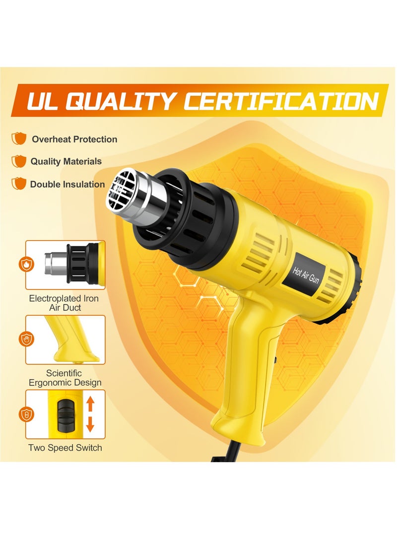 Necomi Hot Air Gun, 2000W Fast Heating, LED High-Definition Display, 60 ℃ - 650 ℃ Adjustable Temperature, Overload Protection, 7 Accessories, Suitable For Vinyl Wrapping, Crafts, Resin , Shrink PVC, Shrink PVC  - Image 5