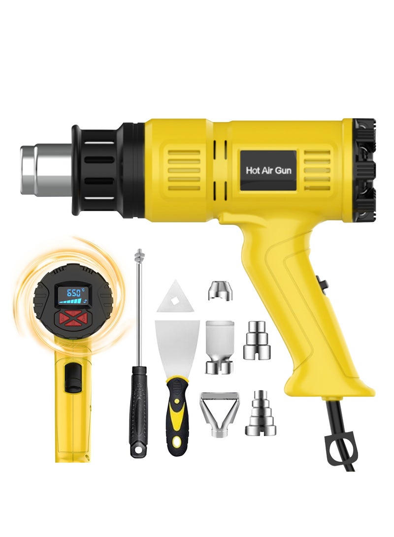 Necomi Hot Air Gun, 2000W Fast Heating, LED High-Definition Display, 60 ℃ - 650 ℃ Adjustable Temperature, Overload Protection, 7 Accessories, Suitable For Vinyl Wrapping, Crafts, Resin , Shrink PVC, Shrink PVC - Image 1