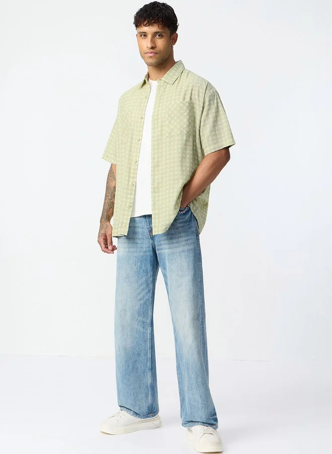The Souled Store The Souled Store Men Checked Casual Shirt in Sage Green