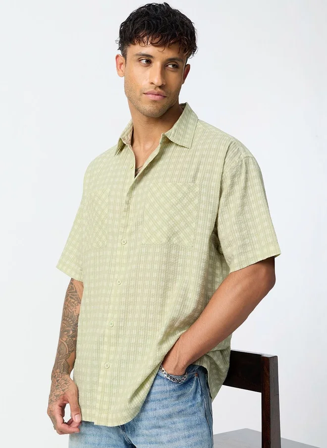 The Souled Store The Souled Store Men Checked Casual Shirt in Sage Green