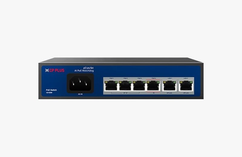 CP Plus 4EP + 2E Port 10/100Mbps AI PoE Switch | Easy and Smart Managed | Plug and Play | PoE Watchdog AI Function | CP-ANW-HP4H2-N65 - Image 1