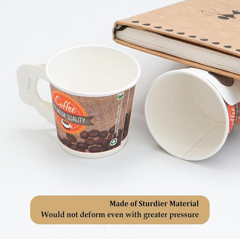 PARICOTT 150ml Handle Cup Coffee Printed Paper Disposable TeaCoffee MugsCupsGlassMulticolorone time use onlyRecyclable EcoFriendly Disposable Glasses 150ml Pack of 200pcs - Image 4