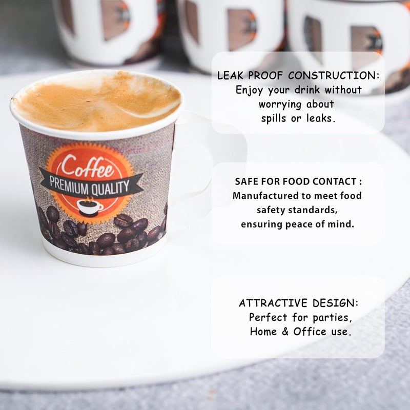 PARICOTT 150ml Handle Cup Coffee Printed Paper Disposable TeaCoffee MugsCupsGlassMulticolorone time use onlyRecyclable EcoFriendly Disposable Glasses 150ml Pack of 200pcs - Image 3