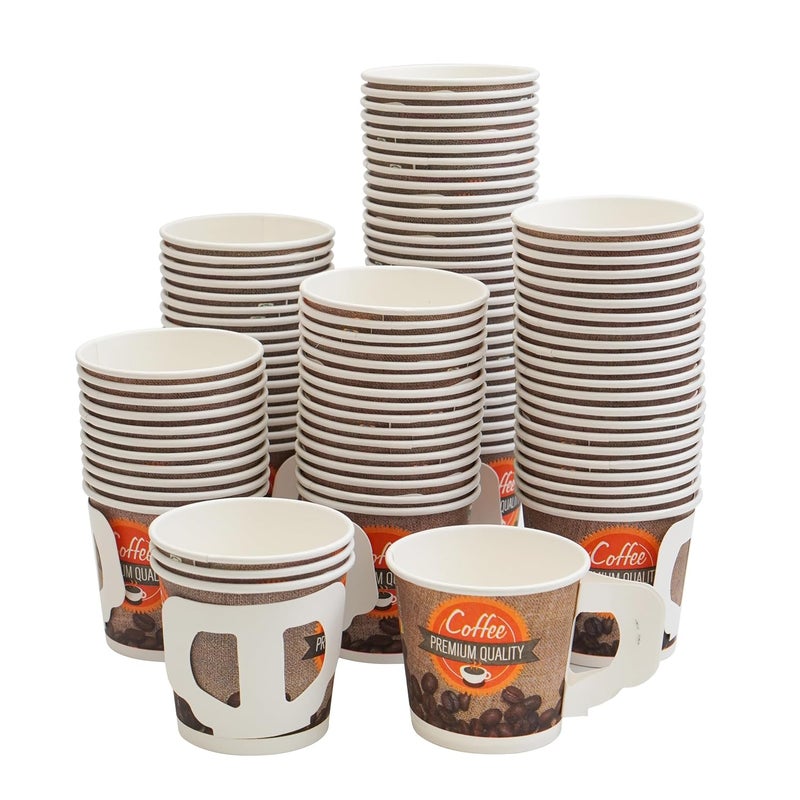 PARICOTT 150ml Handle Cup Coffee Printed Paper Disposable TeaCoffee MugsCupsGlassMulticolorone time use onlyRecyclable EcoFriendly Disposable Glasses 150ml Pack of 200pcs - Image 1