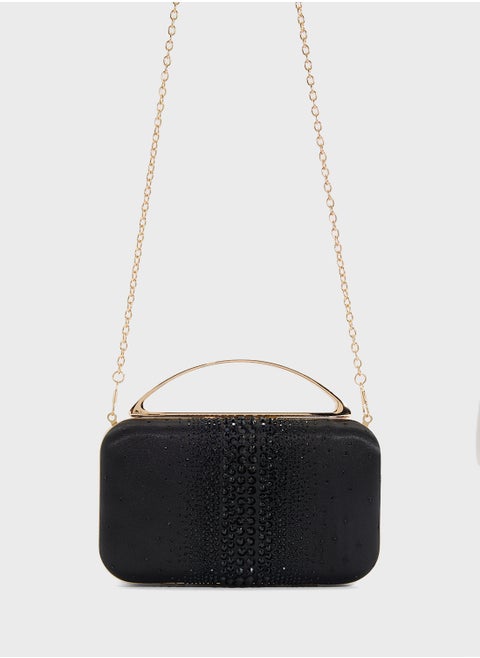 Diamante Clutch With Metal Handle