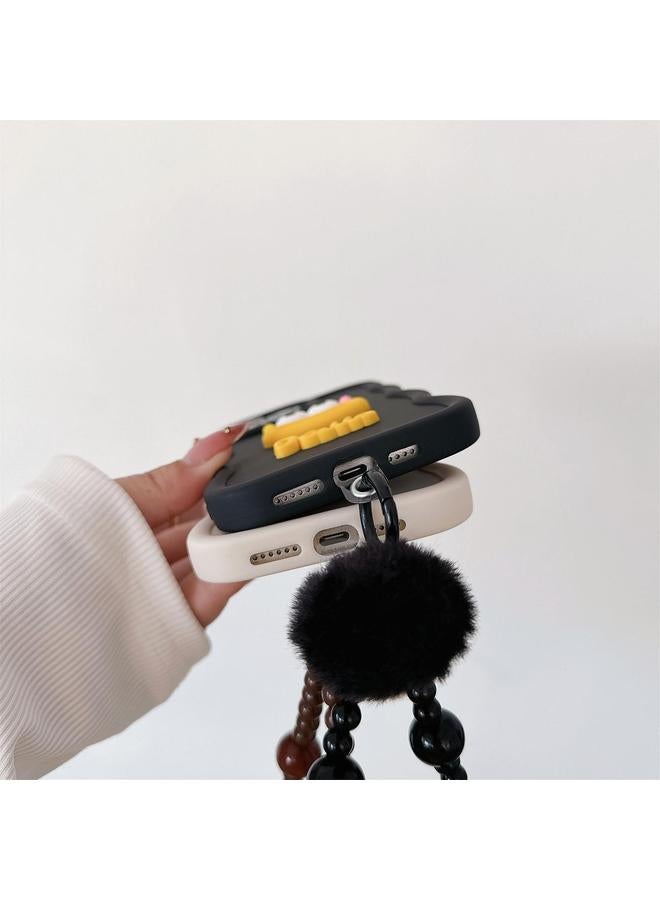 اس-توب جراب لهاتف iPhone 14 Pro، جراب هاتف TPU برسومات فم النقانق الكرتونية مع سلسلة من الخرز - Image 5