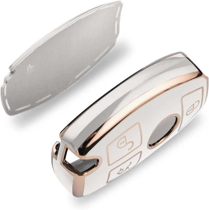 OATSBASF Car Key Case for Mercedes Benz - Key Cover for W204 W211 2-3 Keyless Buttons (Golden Edge White) - Image 5