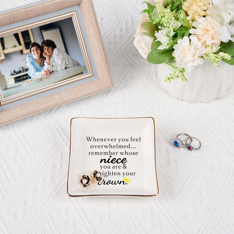 Spegiffu Niece Gifts From Auntie  Gift For Niece Jewelry Dish Tray - When You Feel Overwhelmed...Straighten Your Crown  Birthday Gifts For Niece Mother'S Day Christmas Valentines Wedding Graduation - Image 2