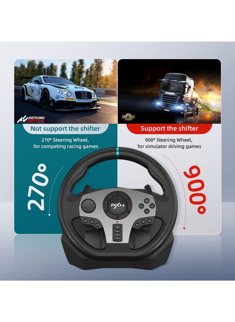 PXN - V9 - Universal Usb Car Race Steering Wheel with 3-pedals And Shifter Bundle for Xbox One, Xbox Series X/S, PS4, PS3, and Nintendo Switch - 240/900 Degrees Turning Angle - Image 1