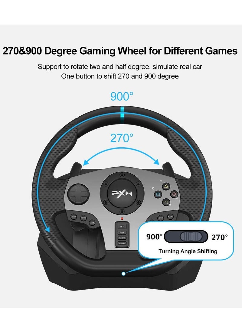 PXN - V9 - Universal Usb Car Race Steering Wheel with 3-pedals And Shifter Bundle for Xbox One, Xbox Series X/S, PS4, PS3, and Nintendo Switch - 240/900 Degrees Turning Angle - Image 1