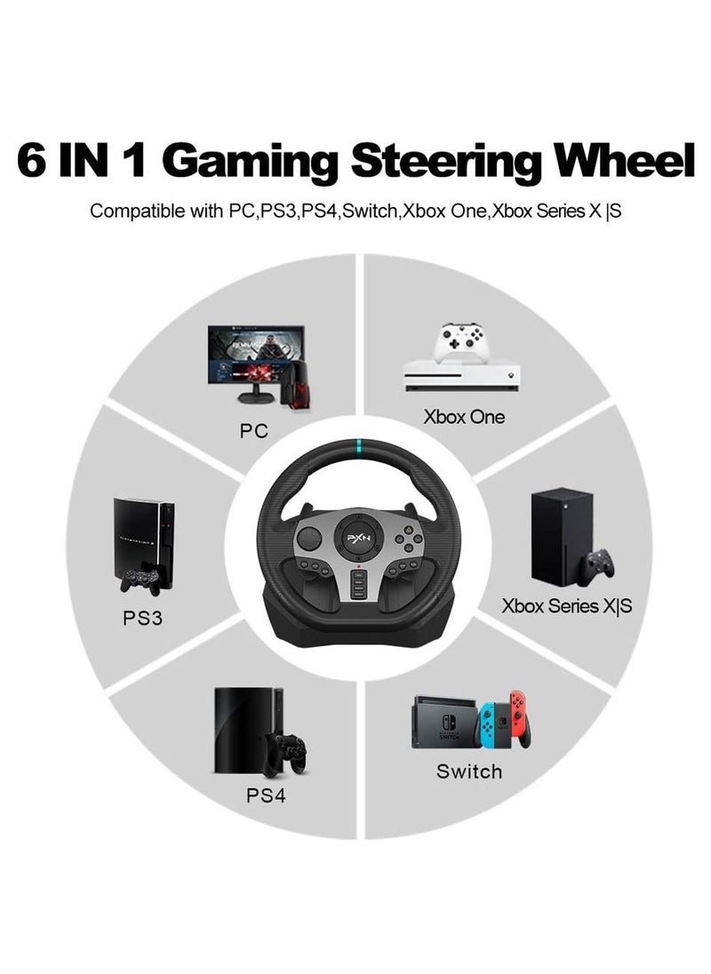 PXN - V9 - Universal Usb Car Race Steering Wheel with 3-pedals And Shifter Bundle for Xbox One, Xbox Series X/S, PS4, PS3, and Nintendo Switch - 240/900 Degrees Turning Angle - Image 1