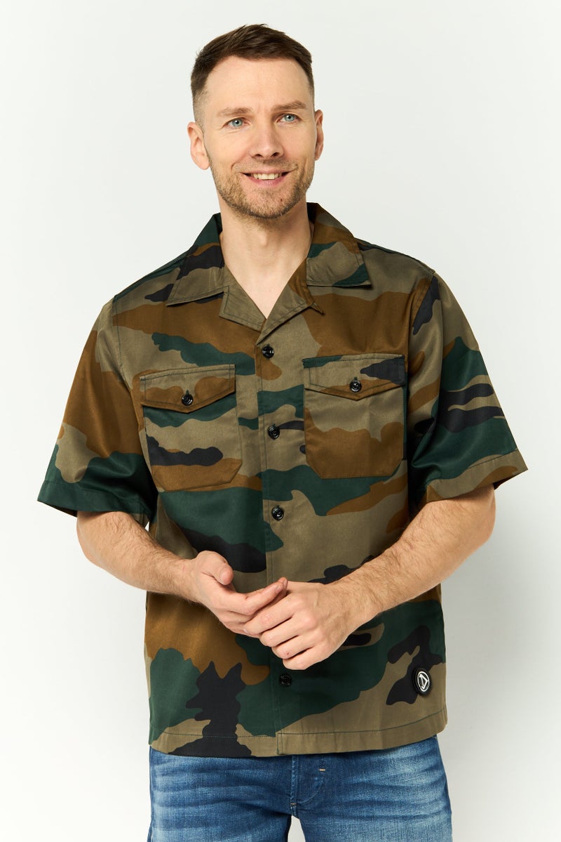 DIESEL Men Regular Fit Camouflage Print Short Sleeves Casual Shirt, Multicolor  - Image 1