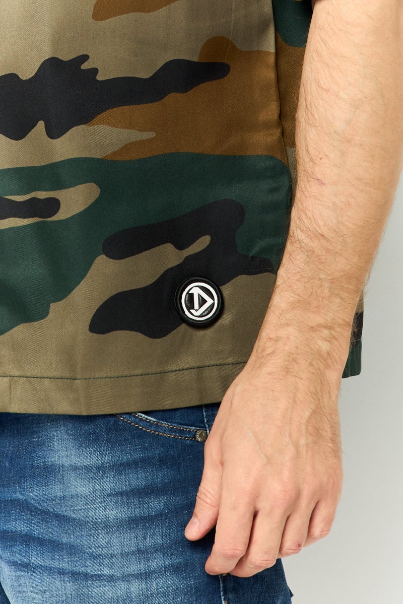 DIESEL Men Regular Fit Camouflage Print Short Sleeves Casual Shirt, Multicolor  - Image 3