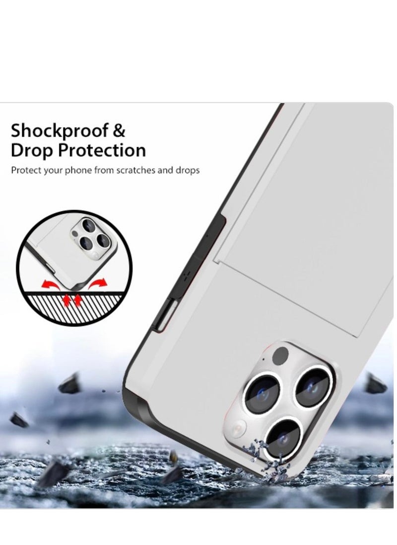 GULFLINK iPhone 15 Pro Case with Card Holder Heavy Duty Protective Dual Layer Shockproof Hidden Card Slot Wallet Case White  - Image 4