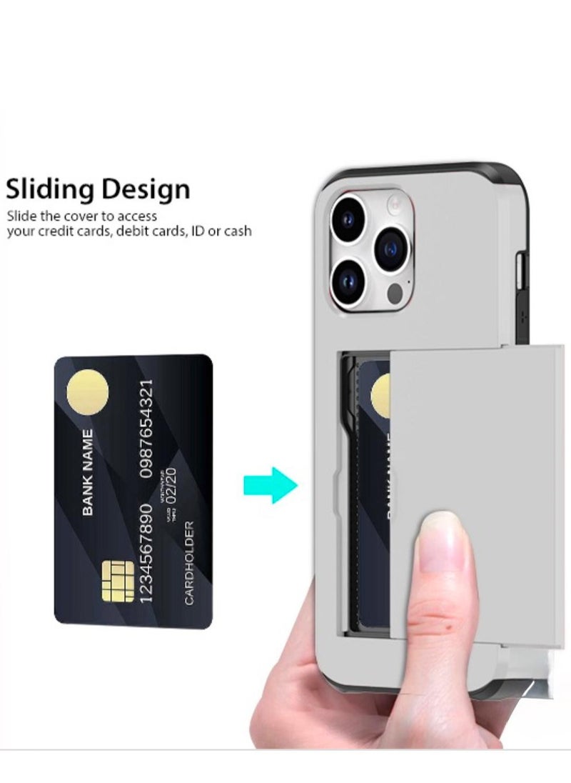 GULFLINK iPhone 15 Pro Case with Card Holder Heavy Duty Protective Dual Layer Shockproof Hidden Card Slot Wallet Case White  - Image 2