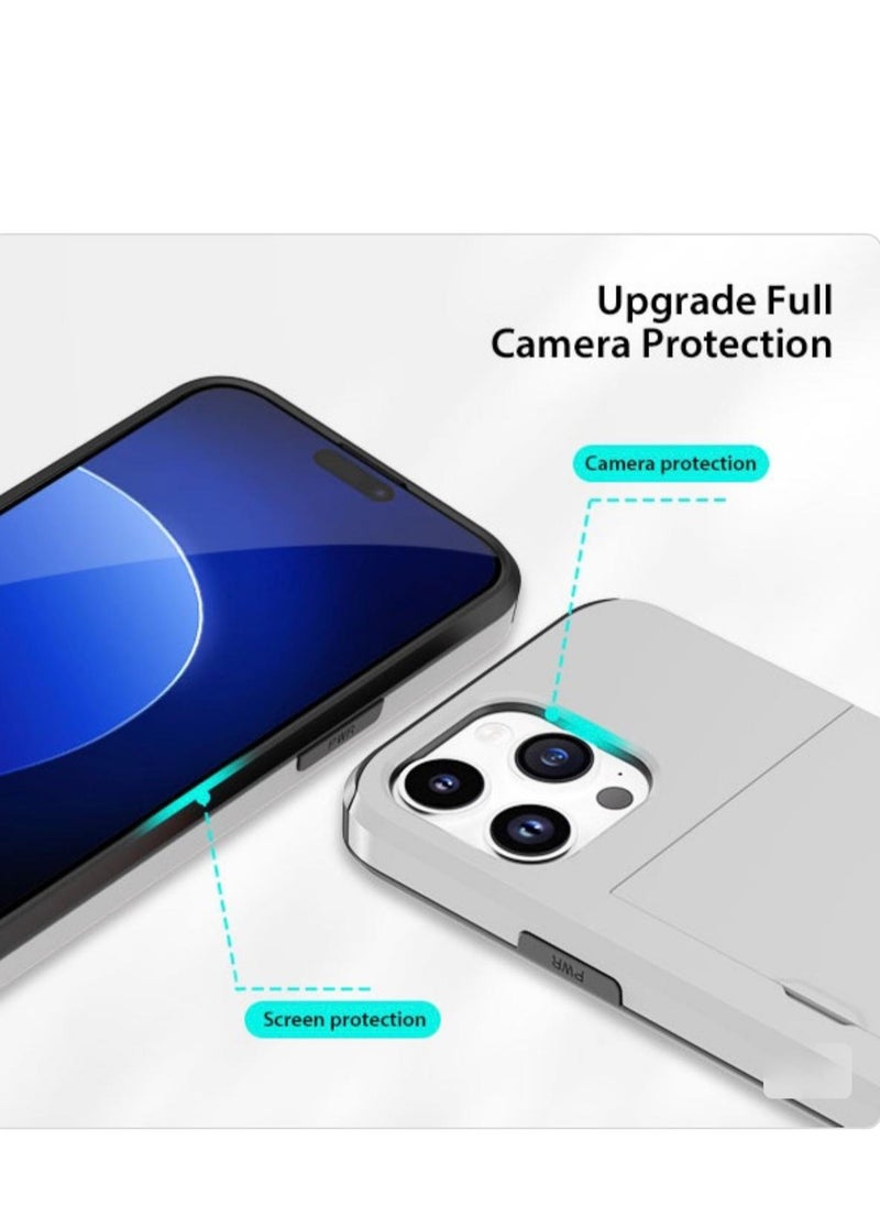 GULFLINK iPhone 15 Pro Case with Card Holder Heavy Duty Protective Dual Layer Shockproof Hidden Card Slot Wallet Case White  - Image 3
